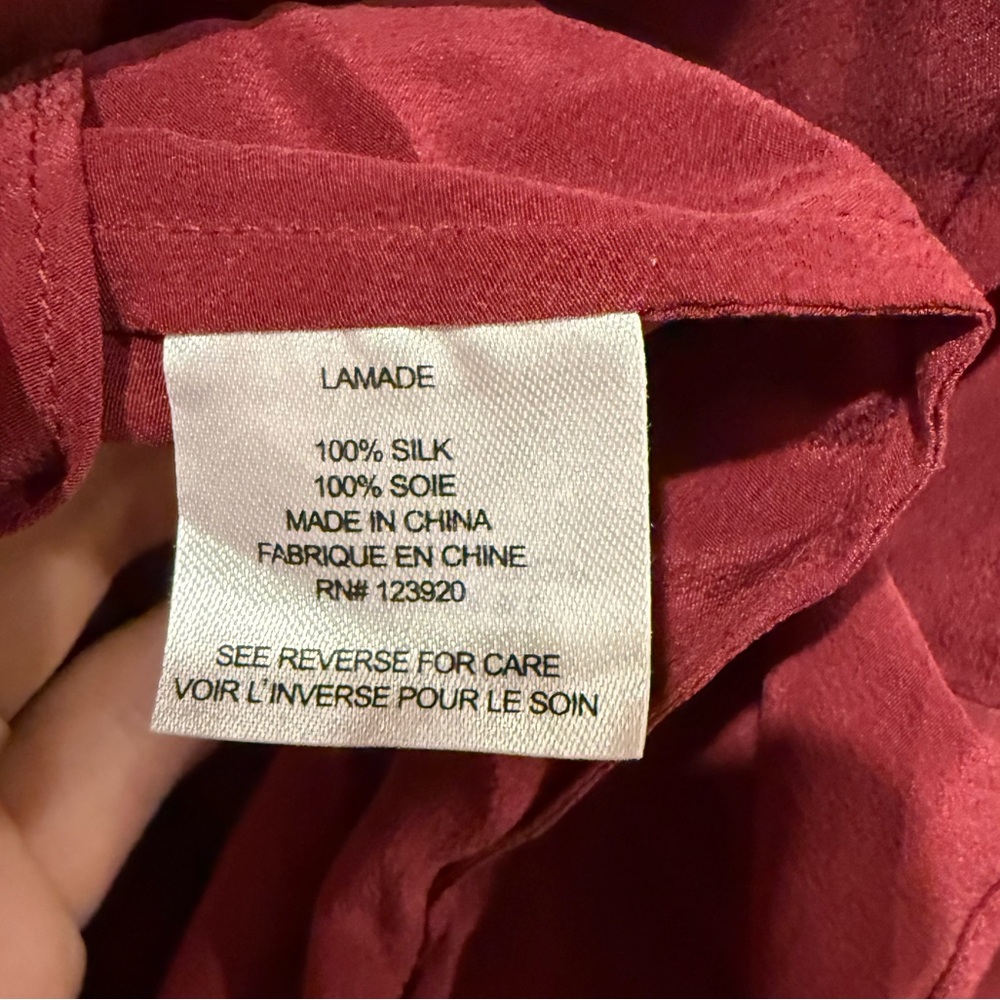 LAmade Burgundy 100% Silk Ruffle Luxury Midi High Low Dress - Picture 4 of 5